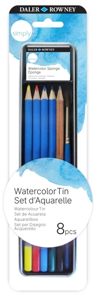 Daler Rowney Simply Pack de 8 Piezas - Lapices Acuarelables - Estuche Metalico - Colores Surtidos