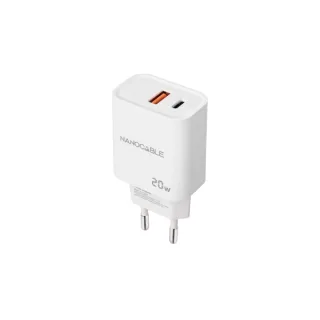 Nanocable Cargador USB-C/PD+USB-A/QC 20W Blanco