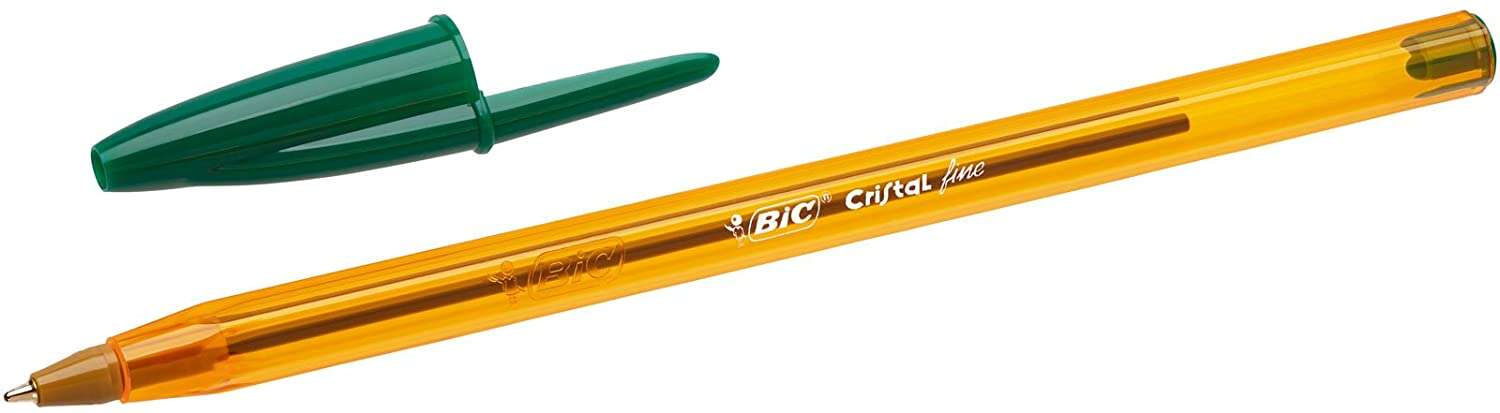 Bic Cristal Original Fine Boligrafo de Bola - Punta Redonda de 0.8mm - Trazo de 0.30mm - Tinta con Base de Aceite - Translucido - Color Verde · Pack de 50 uds.