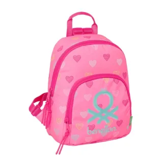 Safta Benetton Heart Mini Mochila - Bolsillo Frontal - Cremallera Doble - Bolsillo Interior Seguro - Bolsillo Trasero - Hombreras Ajustables - Asa Superior - 9.75L - 250x130x300mm - Color Ro