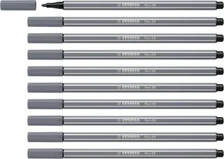 Stabilo Pen 68 Rotulador de Punta de Fibra - Trazo de 1mm aprox. - Tinta con Base de Agua - Color Gris Oscuro · Pack de 10 uds.