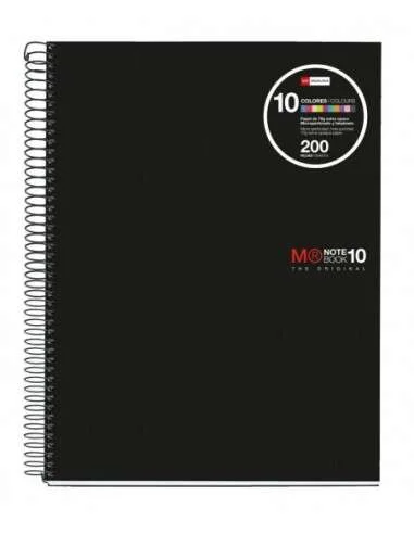 Miquel Rius Notebook10 Cuaderno de Espiral Formato A4 - 200 Hojas de 70gr Microperforadas con 4 Taladros - Cubiertas de Polipropileno - Cuadricula 5x5 - Color Negro · Pack de 5 uds.