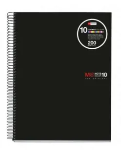 Miquel Rius Notebook10 Cuaderno de Espiral Formato A4 - 200 Hojas de 70gr Microperforadas con 4 Taladros - Cubiertas de Polipropileno - Cuadricula 5x5 - Color Negro · Pack de 5 uds.