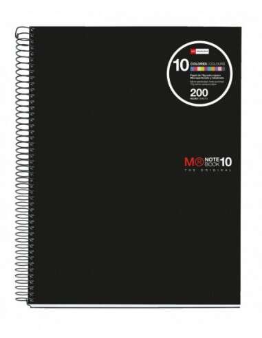 Miquel Rius Notebook10 Cuaderno de Espiral Formato A4 - 200 Hojas de 70gr Microperforadas con 4 Taladros - Cubiertas de Polipropileno - Cuadricula 5x5 - Color Negro · Pack de 5 uds.