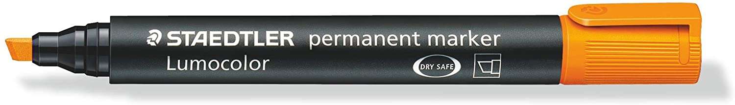 Staedtler Lumocolor 350 Rotulador Permanente - Punta Biselada 2-5mm aprox. - Tinta Base de Alcohol - Secado Rapido - Color Naranja · Pack de 10 uds.
