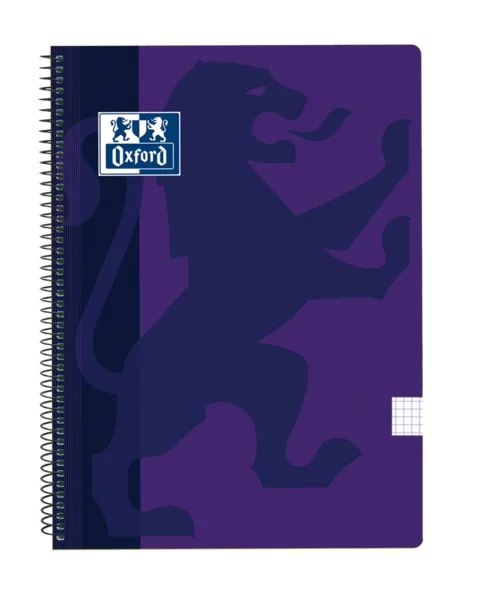 Oxford School Classic Cuaderno Espiral Tamaño Folio Cuadricula 4x4mm - 80 Hojas - Tapa de Plastico - Color Morado