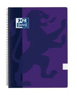 Oxford School Classic Cuaderno Espiral Tamaño Folio Cuadricula 4x4mm - 80 Hojas - Tapa de Plastico - Color Morado