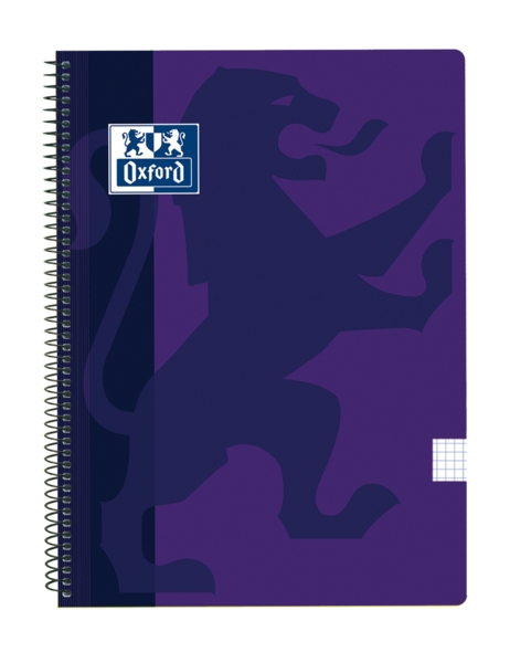 Oxford School Classic Cuaderno Espiral Tamaño Folio Cuadricula 4x4mm - 80 Hojas - Tapa de Plastico - Color Morado