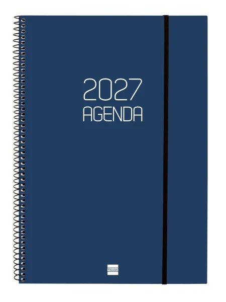 Finocam Espiral Basics Opaque Agenda - Anual 2027 - Semana Vista Horizontal - Formato E40 - 210x297mm - Espiral - Tapa de Polipropileno - Esquinas Microperforadas - Papel de 80g/m2 - Color Azul