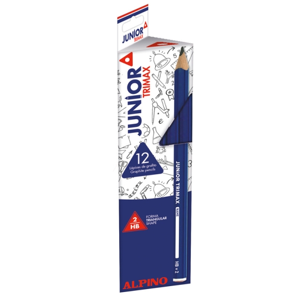Alpino Junior Trimax Pack de 12 Lapices de Grafito HB Triangulares Jumbo - Cuerpo Grueso de 10mm - Espacio para el Nombre