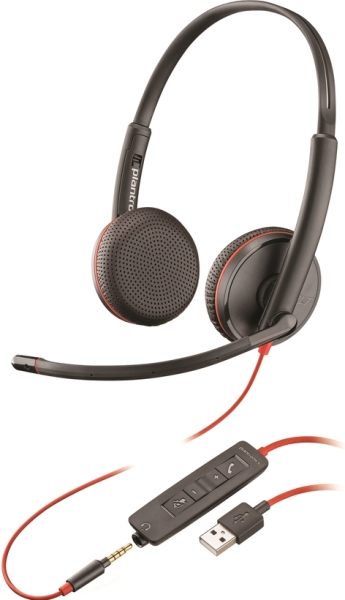 HP Poly Blackwire 3225 Auriculares con Microfono USB/Jack 3.5mm - Almohadillas Acolchadas - Controles en Cable - Color Negro