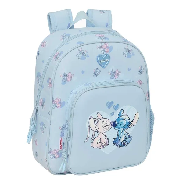 Safta Stitch Mochila Infantil - Adaptable a Carro - Portabotellas - Hombreras Ergonomicas - Bolsillo Frontal - Asa Superior - 10L - 280x100x340mm - Color Azul Claro