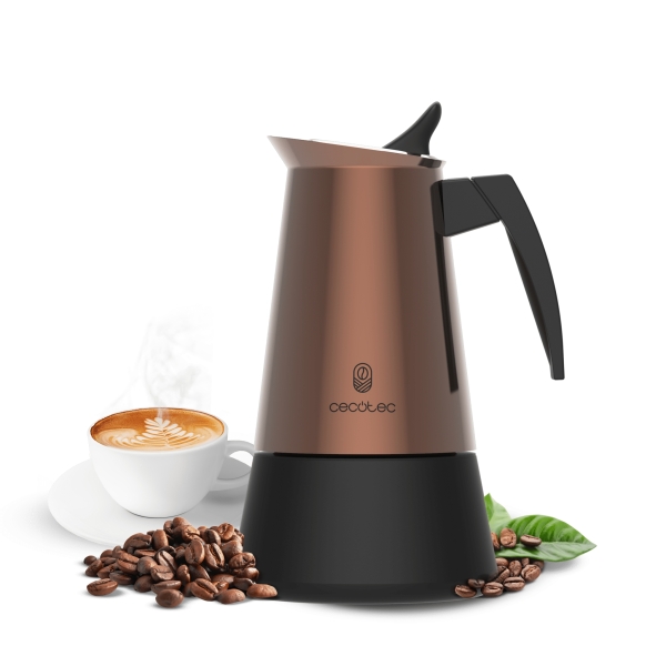 Cecotec Piccolina 200 Cafetera Italiana para 2 Tazas - Acero Inoxidable - Apta para Placas Electricas, Vitroceramicas y Gas - Valvula de Seguridad - Mango Ergonomico - Color Cobre
