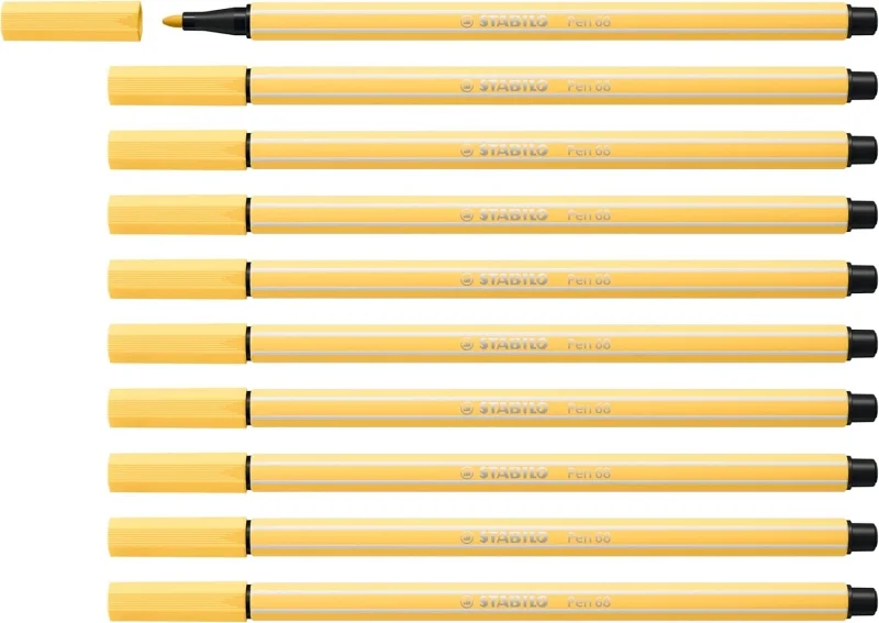 Stabilo Pen 68 Rotulador de Punta de Fibra - Trazo de 1mm aprox. - Tinta con Base de Agua - Color Amarillo Claro · Pack de 10 uds.