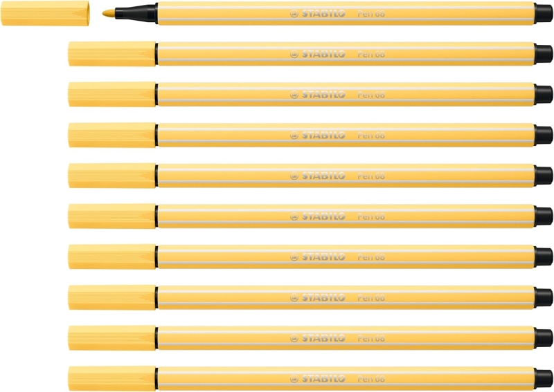 Stabilo Pen 68 Rotulador de Punta de Fibra - Trazo de 1mm aprox. - Tinta con Base de Agua - Color Amarillo Claro · Pack de 10 uds.