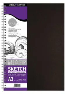 Daler Rowney Simply Cuaderno de Dibujo A3 - Cubierta Rigida con Encuadernacion en Espiral 100g/m2 - Color Blanco