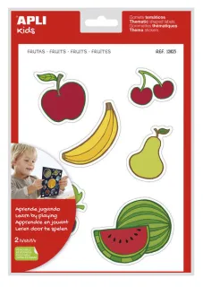 Apli Gomets Tematicos las Frutas xL - 22 Gomets en 2 Hojas A4 - Desarrollados con Educadores - Adhesivo Removible - Seguros y Ecologicos - Ilustraciones Divertidas - Tamaño xL sin Borde - Co