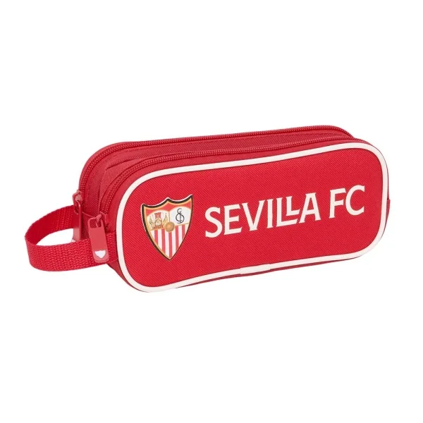 Safta Sevilla FC Portatodo - 2 Compartimentos con Cremalleras - 1L - Asa Lateral - Resistente al Agua - 210x60x80mm - Color Rojo