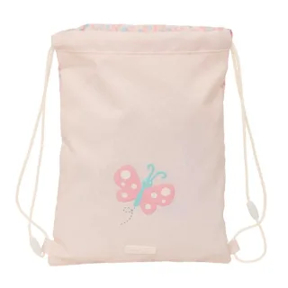 Safta Mariposa Saco Plano - Bolsillo con Cremallera - Cierre con Cordones - 3L - 260x10x340mm - Color Rosa Pastel