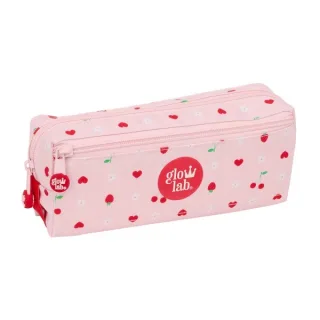 Safta Glowlab Frutitas Portatodo - 3 Compartimentos con Cremalleras - Goma Elastica - 0.98L - 220x60x85mm - Color Rosa