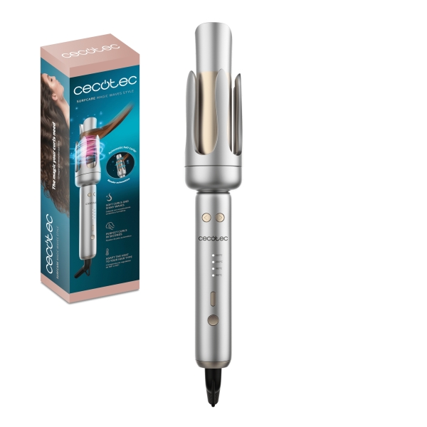 Cecotec SurfCare Magic Waves Style Rizador de 32mm - Rizos Suaves y Brillantes - Revestimiento Ceramica y Turmalina - 4 Temperaturas Ajustables - Punta Fria - Autoapagado - Cable Giratorio -