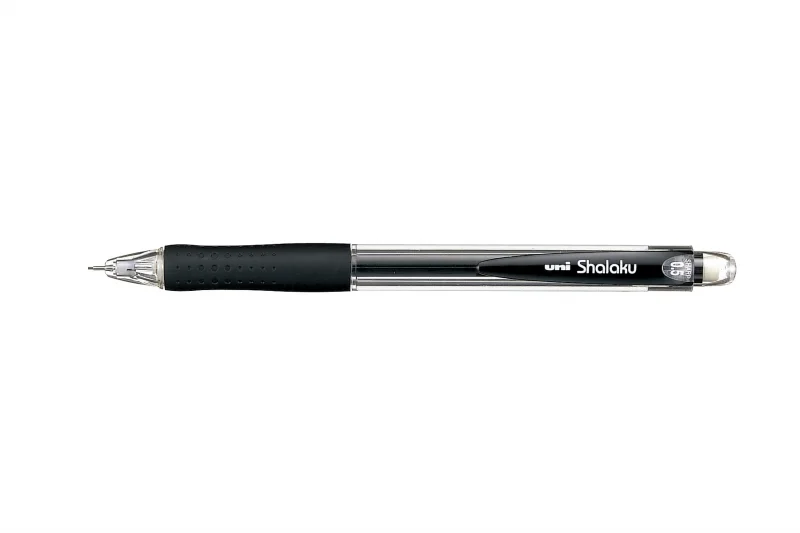 Uni-ball Shalaku M5-100 Portaminas - Ancho de Trazo 0.5mm - 2 Minas HB - Empuñadura de Caucho Antifatiga - Goma de Borrar Integrada - Color Negro · Pack de 10 uds.