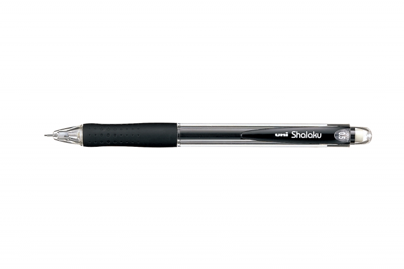 Uni-ball Shalaku M5-100 Portaminas - Ancho de Trazo 0.5mm - 2 Minas HB - Empuñadura de Caucho Antifatiga - Goma de Borrar Integrada - Color Negro · Pack de 10 uds.