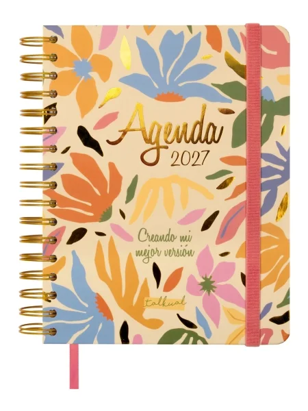 Finocam Talkual Version Agenda - Anual 2027 - 1 Dia por Pagina - 155x217mm - Espiral Doble - Tapa Dura - Goma Elastica - Papel de 80g/m2 - Cinta Punto - Notas Adhesivas Surtidas - Multicolor