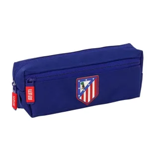 Safta Atletico de Madrid Portatodo - 3 Compartimentos con Cremallera - Goma Elastica - Compacto - 22x8.5x6cm - Color Azul Marino