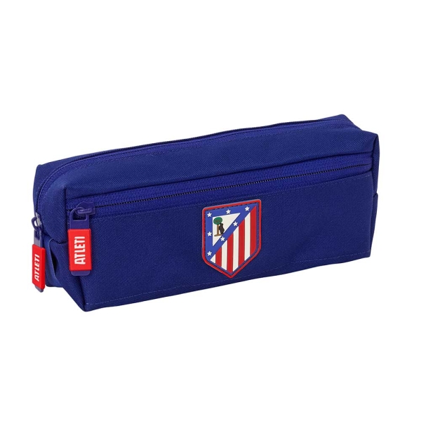 Safta Atletico de Madrid Portatodo - 3 Compartimentos con Cremallera - Goma Elastica - Compacto - 22x8.5x6cm - Color Azul Marino