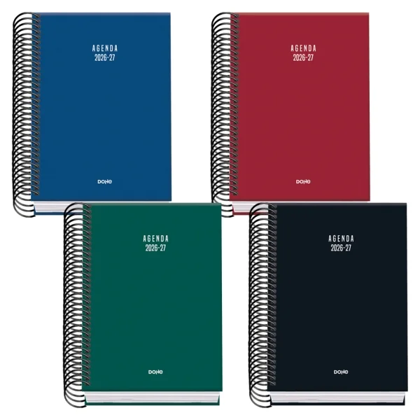Dohe Basic Colour Vibes Agenda Escolar 26/27 - Formato A6 - Dia Pagina - Papel Offset Ahuesado 70g - Cubierta de Carton Plastificado - Espiral Metalica - Goma - 12x17x3cm - Colores Surtidos · Pack de 20 uds.