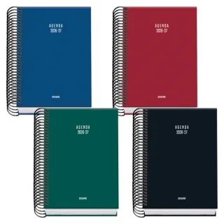 Dohe Basic Colour Vibes Agenda Escolar 26/27 - Formato A6 - Dia Pagina - Papel Offset Ahuesado 70g - Cubierta de Carton Plastificado - Espiral Metalica - Goma - 12x17x3cm - Colores Surtidos