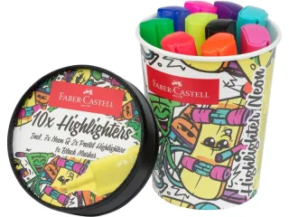 Faber-Castell Textliner 46 Neon Pack de 10 Marcadores Fluorescentes - Diseño del Pack Tarrina de Helado - Punta Biselada - Trazo entre 1mm y 5mm - Tinta con Base de Agua - Colores Surtidos