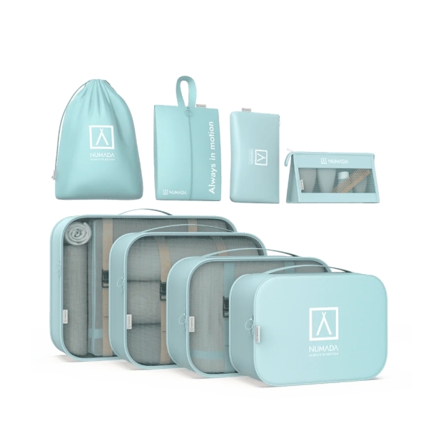 Numada Midweek A80 Pack de 8 Organizadores de Maleta - Poliester Impermeable - Malla Semitransparente - Cremallera con Doble Tirador - Color Azul