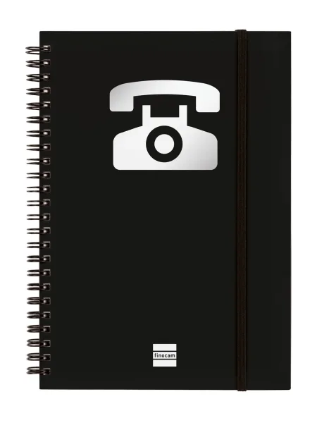 Finocam Phone Indice Telefonico - Formato A5 - 148x210mm - Tapas de Carton Forrado - Papel de 120g/m2 - Cierre con Goma Elastica - Espiral Doble Metalica - Color Negro