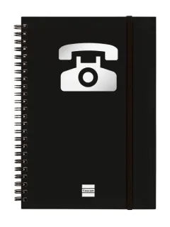 Finocam Phone Indice Telefonico - Formato A5 - 148x210mm - Tapas de Carton Forrado - Papel de 120g/m2 - Cierre con Goma Elastica - Espiral Doble Metalica - Color Negro