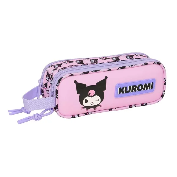 Safta Kuromi Portatodo - 2 Compartimentos con Cremallera - Asa Lateral - Capacidad 1L - 21x8x6cm - Color Rosa