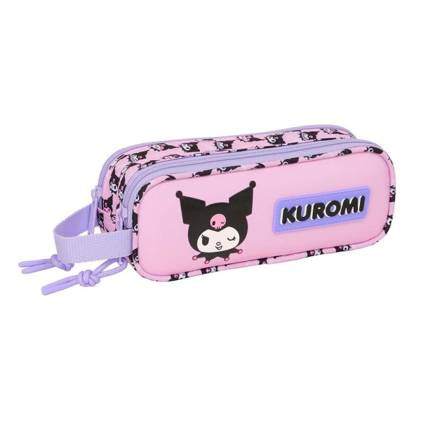 Safta Kuromi Portatodo - 2 Compartimentos con Cremallera - Asa Lateral - Capacidad 1L - 21x8x6cm - Color Rosa