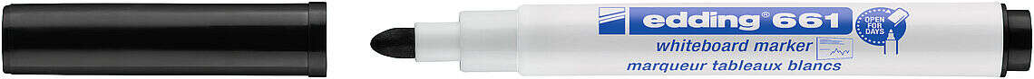 Edding 661 Rotulador para Pizarra Blanca - Punta Redonda - Trazo entre 1 y 2 mm. - Tinta Pigmentada - Borrable en Seco - Color Negro · Pack de 10 uds.