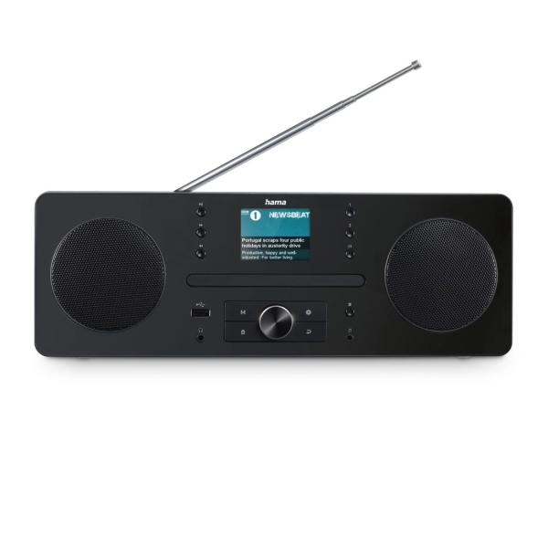 Hama Dr1560Cbt Radio CD Digital - Potencia 10W - Bluetooth - Jack 3.5mm - USB-A - Temporizador - Reloj - Cable 146cm - 35x22x12.5cm - Color Negro y Gris