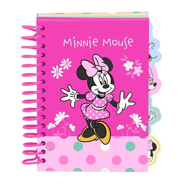 Safta Minnie Mouse Minty Bloc de Notas - Formato A6 - 80 Hojas de 80 g/m2 - Espiral - Tapas Duras - 4 Separadores Interiores - 10.5x14.8cm - Color Rosa