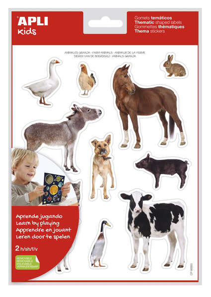 Apli Bolsa de Gomets Tematicos Realistas Animales de la Granja - 24 Gomets - Adhesivo Removible - Desarrollo de Habilidades Motoras - Normas de Calidad y Seguridad Cumplidas - Coloridos · Pa