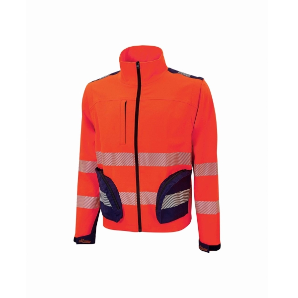 Upower Bea Cazadora de Trabajo Alta Visibilidad - Talla 2XL - Mangas Separables, Bolsillos Funcionales, Bandas Reflectantes Termoselladas, Ajuste Regulable, Proteccion DPI2 - Color Rojo Fluo