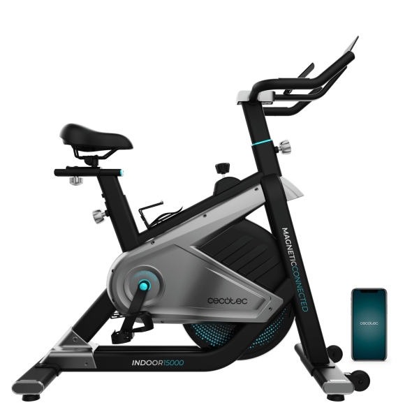 Cecotec DrumFit Indoor 15000 Magnetic Connected Bicileta Estatica - Pantalla LCD - Volante de 15kg - Sillin de Gel - Resistencia Magnetica - Manillar Ergonomico - Ruedas de Transporte - Colo