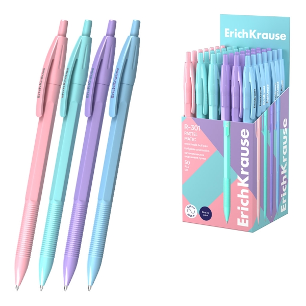 ErichKrause R-301 Matic Pastel Boligrafo Retractil - Modelos Surtidos - Trazo 0.35mm - Color Azul · Pack de 50 uds.