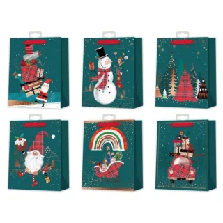 Bismark Bolsa de Papel Navidad - Impresion Foil - 6 Diseños Diferentes · Pack de 12 uds.
