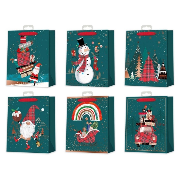 Bismark Bolsa de Papel Navidad - Impresion Foil - 6 Diseños Diferentes · Pack de 12 uds.