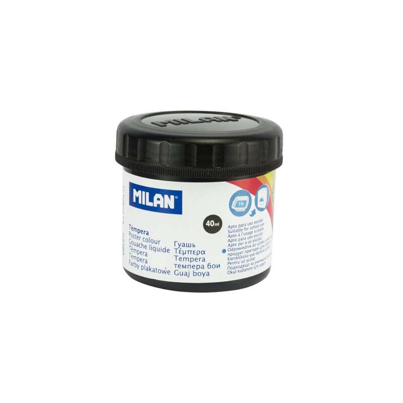 Milan Bote de Tempera 40ml - Secado Rapido - Mezclable - Color Negro · Pack de 6 uds.