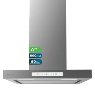 Cecotec Bolero Flux TT 608000 Slim Glass White A++ Campana Extractora de 60cm - 210W - Succion 800m3/h - Luz LED - Pantalla LED - Incluye Accesorios - Acero Inoxidable - Filtros de Carbono -