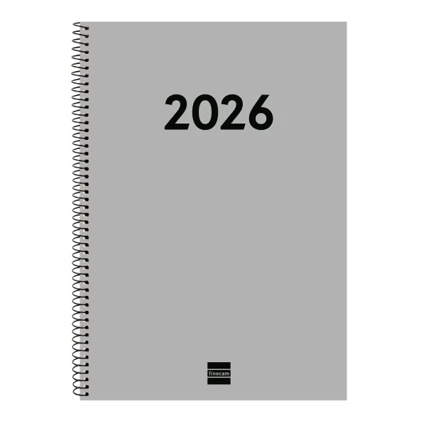 Finocam Espiral Recambio Anual 2026 para Agendas Duo en Catalan - Anual 2026 - Formato E40 - 217x14x297mm - Semana Vista en Vertical - Color Gris Claro